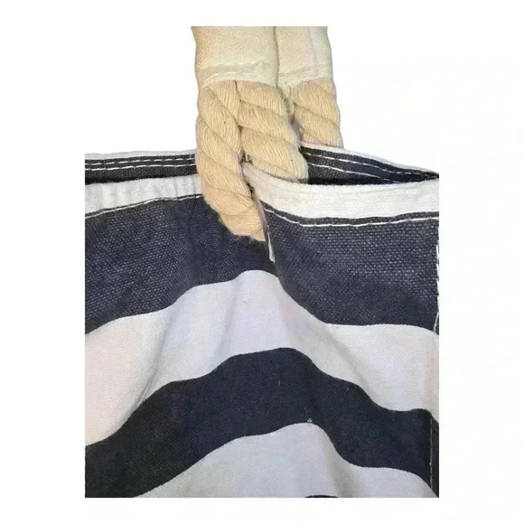 Getagadget Cape Cod Ma Tote Bag Purse Navy White Striped Rope Handles *READ* - Picture 11 of 16